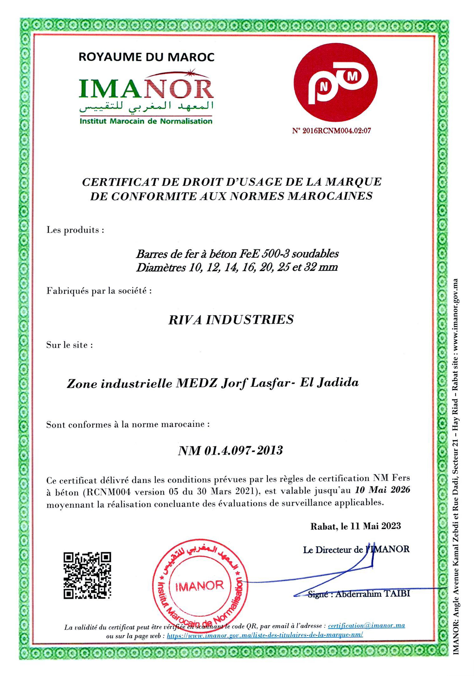Certifications 5 CERTIFICAT NM RIVA INDUSTRIE 2023 barres (1) copy