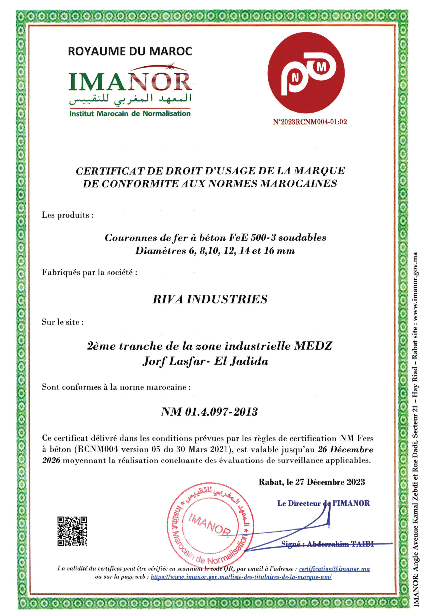Certifications 3 CERTIFICAT NM RIVA INDUSTRIE FeE500-3 D 6-16